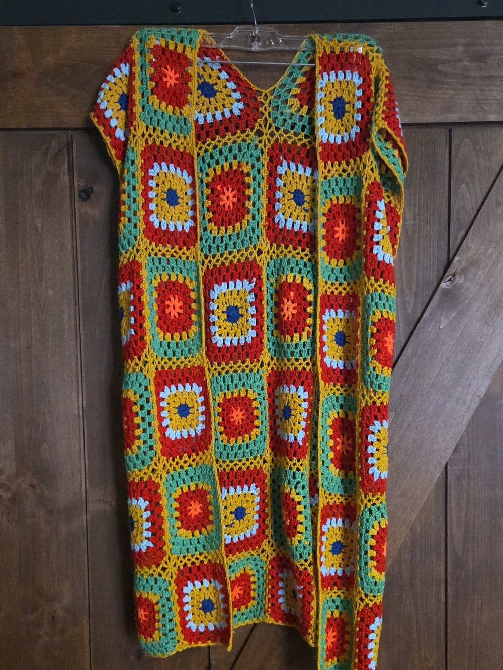 Womens Crochet Vest in Yellow, Red & Green